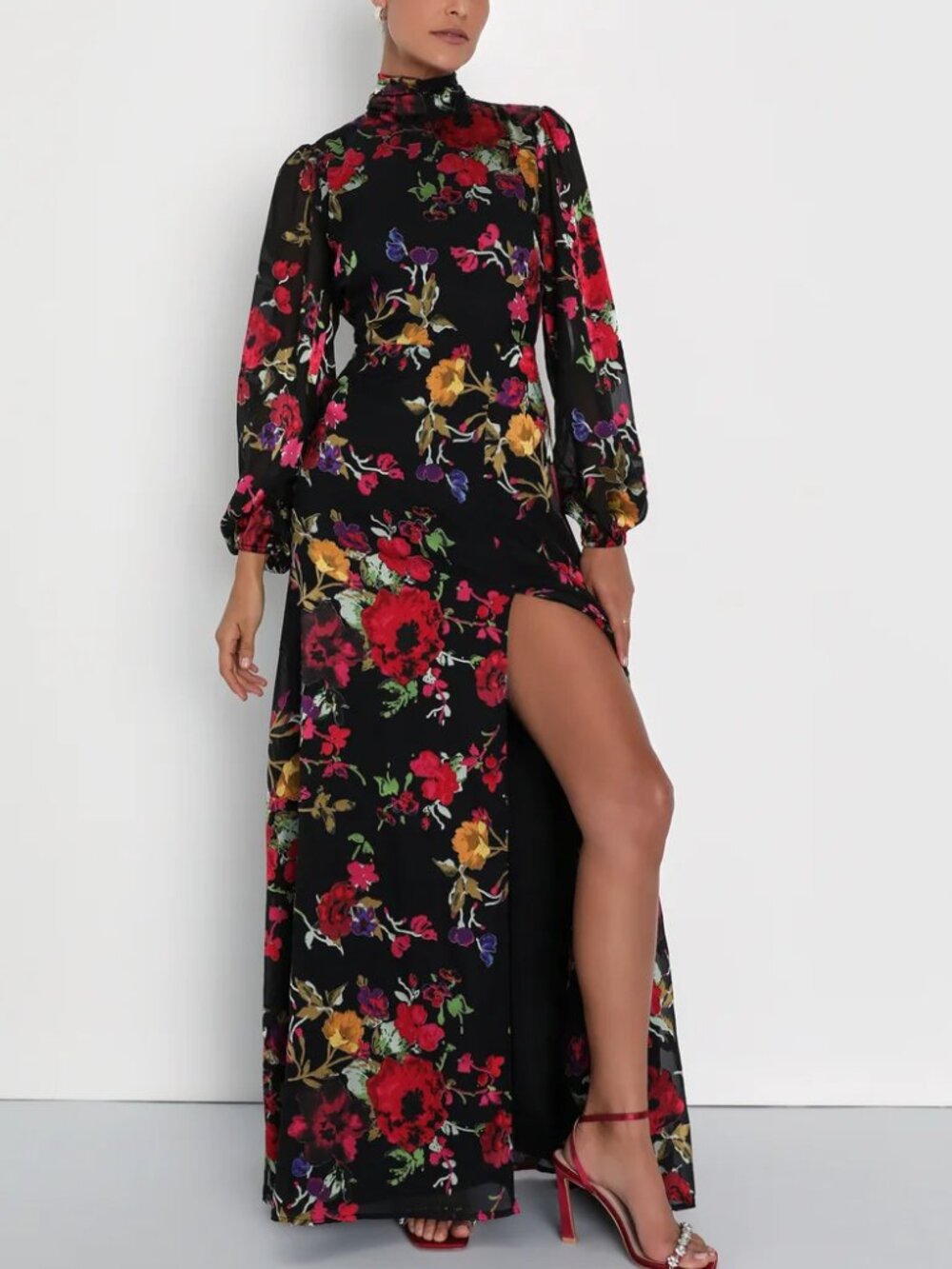 Lulus Graceful Arrival Black Floral Burnout Backless Maxi Dress L "FLAWED"